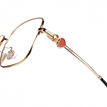 Chopard’s eyeglasses crafted in rose-gold frame with options of diamante-filled or red heart shaped charms