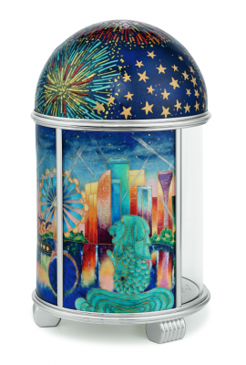 “Singapore Skyline” Unique dome clock with its intricate detailing and vibrant artwork